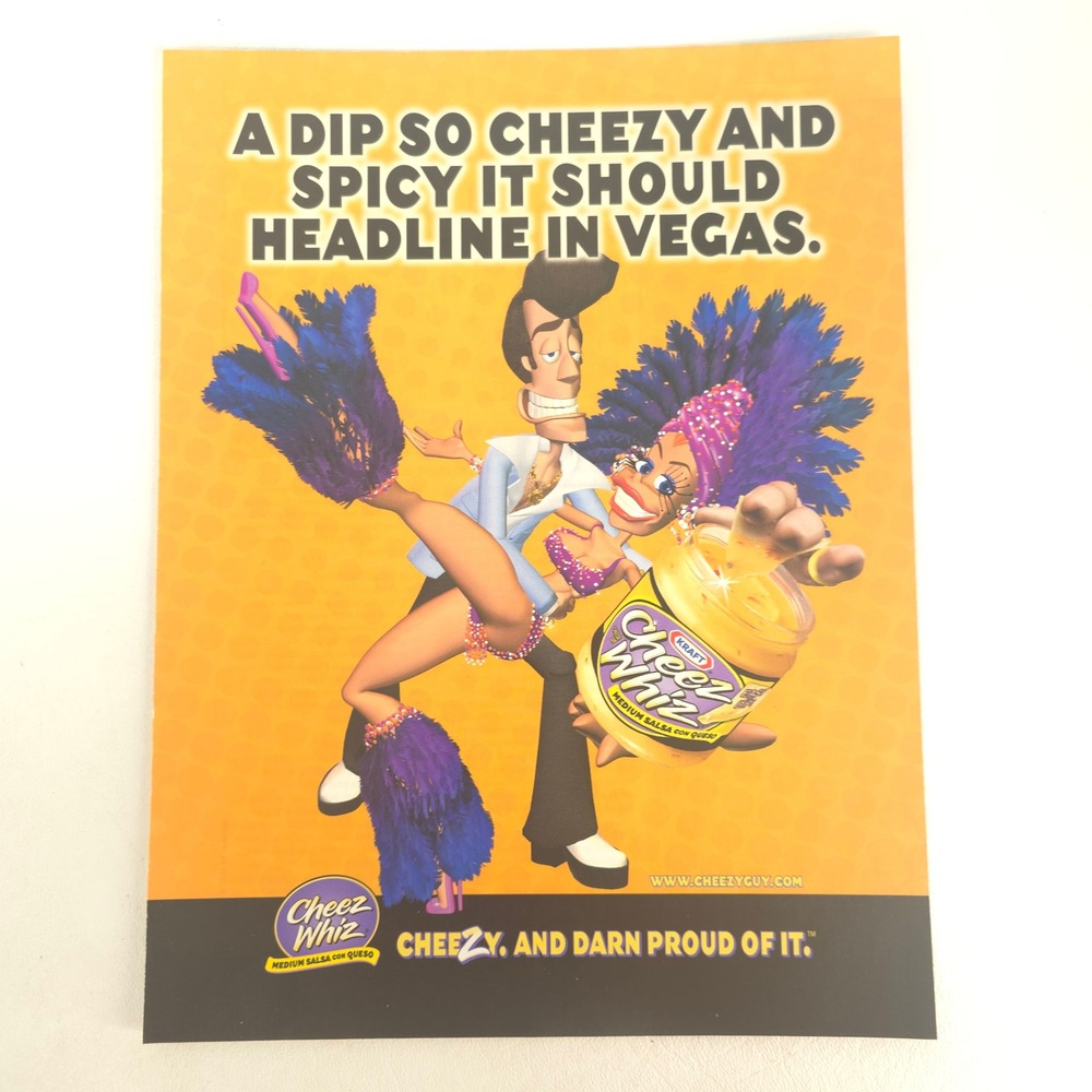 Kraft Cheez Whiz Salsa Print Ad 2001 Cheezy Guy Karaoke Y2K Kitchen Food Decor